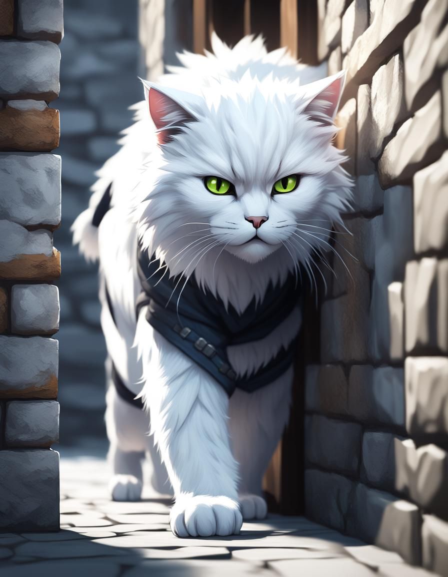 Ninja Cat Sneaking: Detailed Anime-Inspired 3D Art