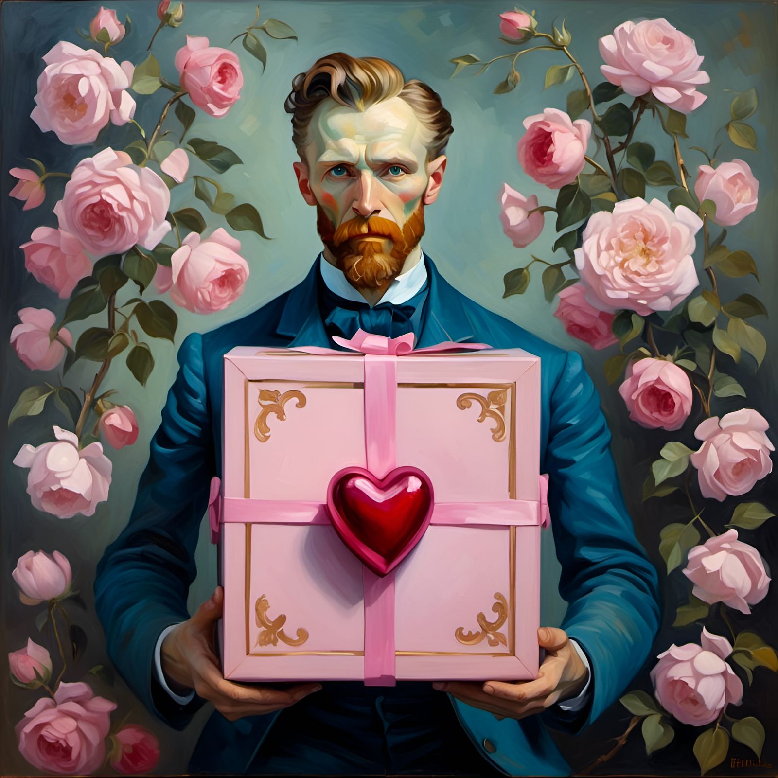 Romantic Van Gogh Portrait with Roses