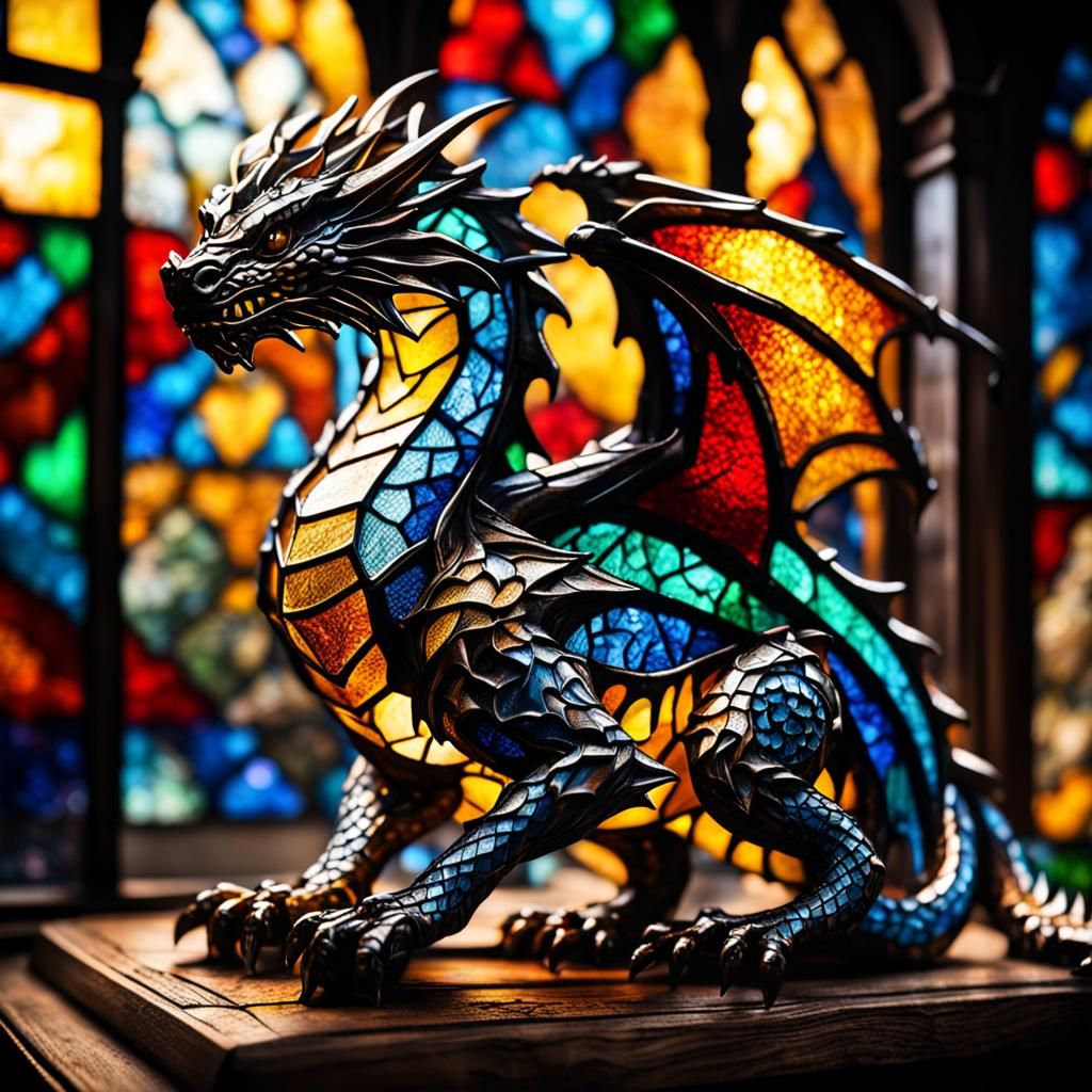 Intricate Stained Glass Dragon in HDR