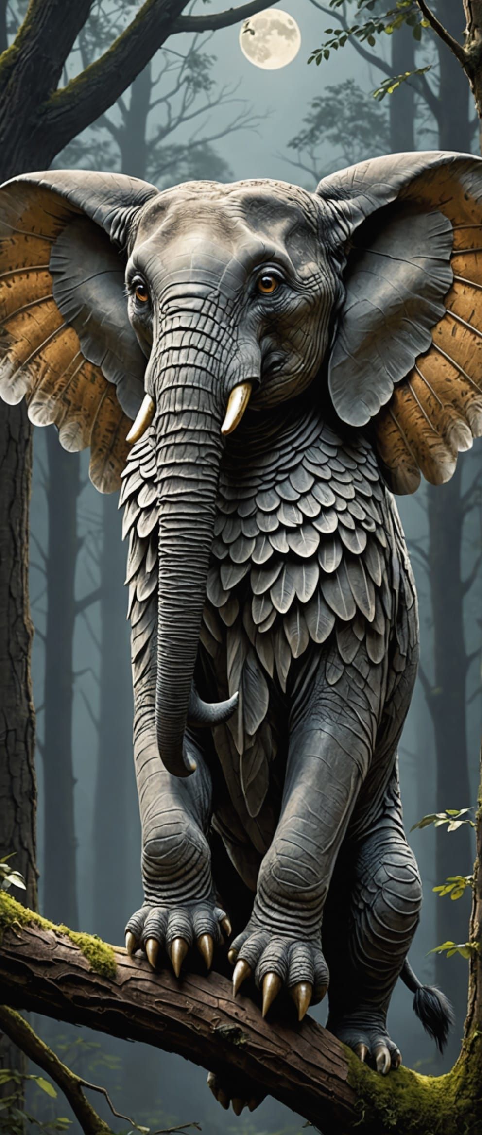 Majestic Elephant-Owl Hybrid in Mystical Forest
