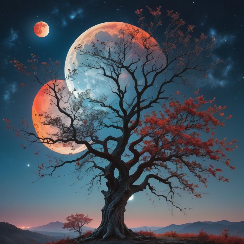 Glowing Moon Over Winter Landscape: Fantasy Concept Art