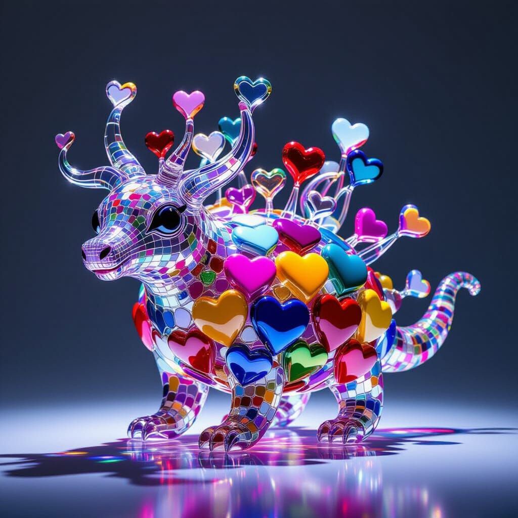 Glass Heart Creature Sculpture in Photorealistic Style