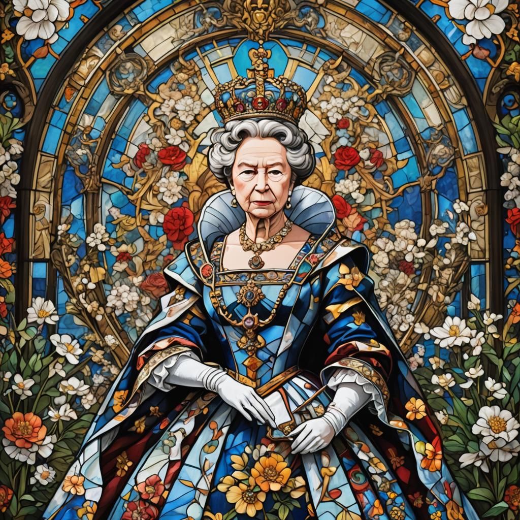 Queen Elizabeth II Stained Glass Portrait
