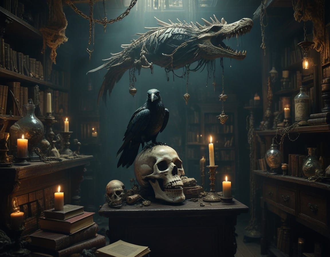 Mystical Wizard's Lair in Dark Academia Style