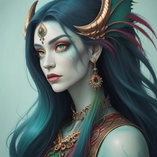 Dragon Woman Portrait in Abstract Expressionist Style