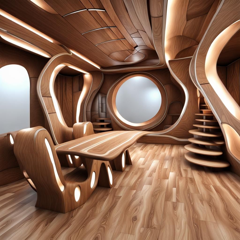 Futuristic Fantasy Leather and Wood 3D Render