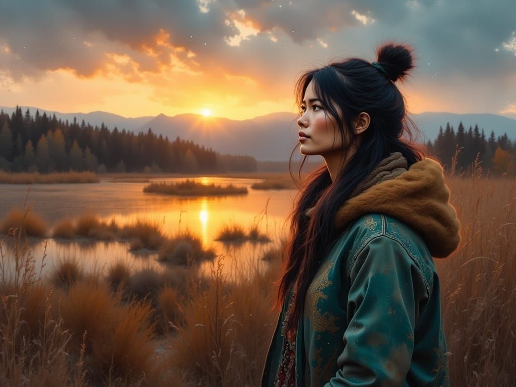 <lora:Dawn:1.0> medium format storybook painting of #haida  ...