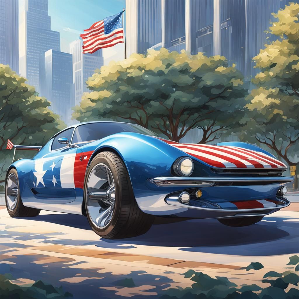 Futuristic Car with American Flag Concept Art
