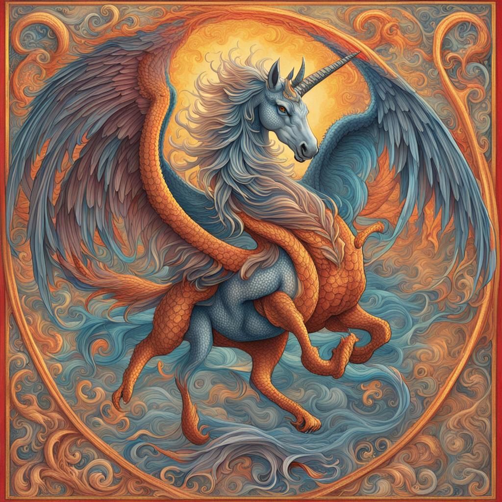 Mythical Unicorn Dragon Phoenix Crossover