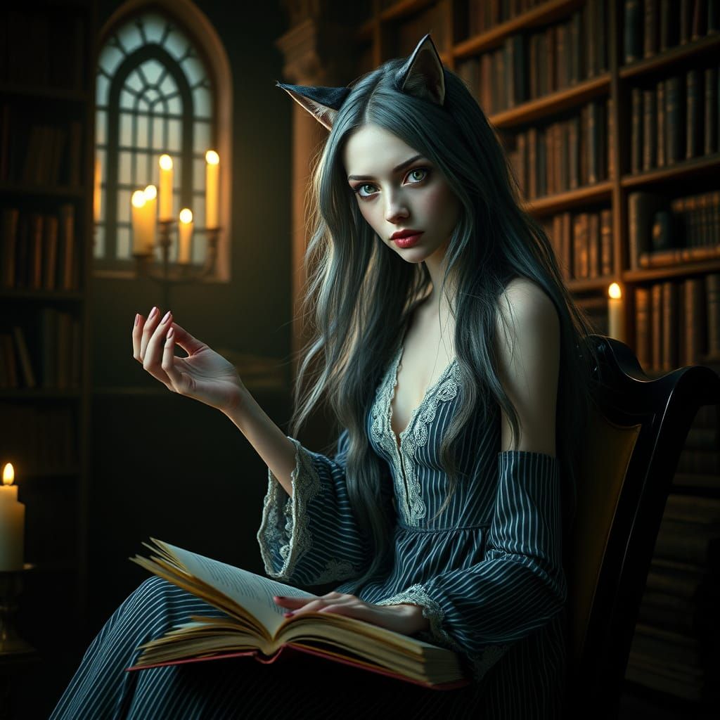 Ethereal Figure in Ancient Library