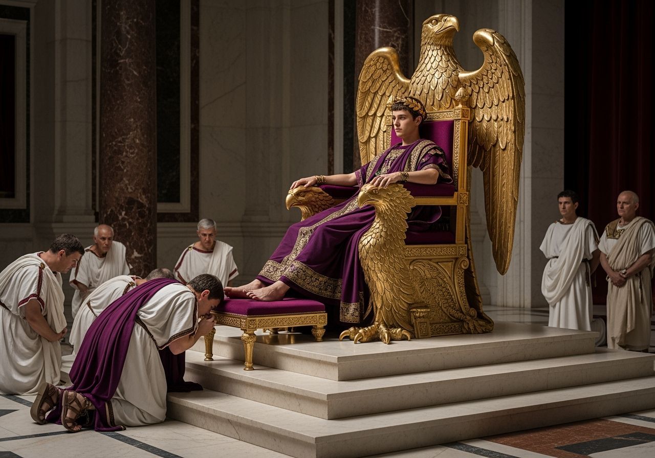 Emperor Nero on Ornate Throne in Palace