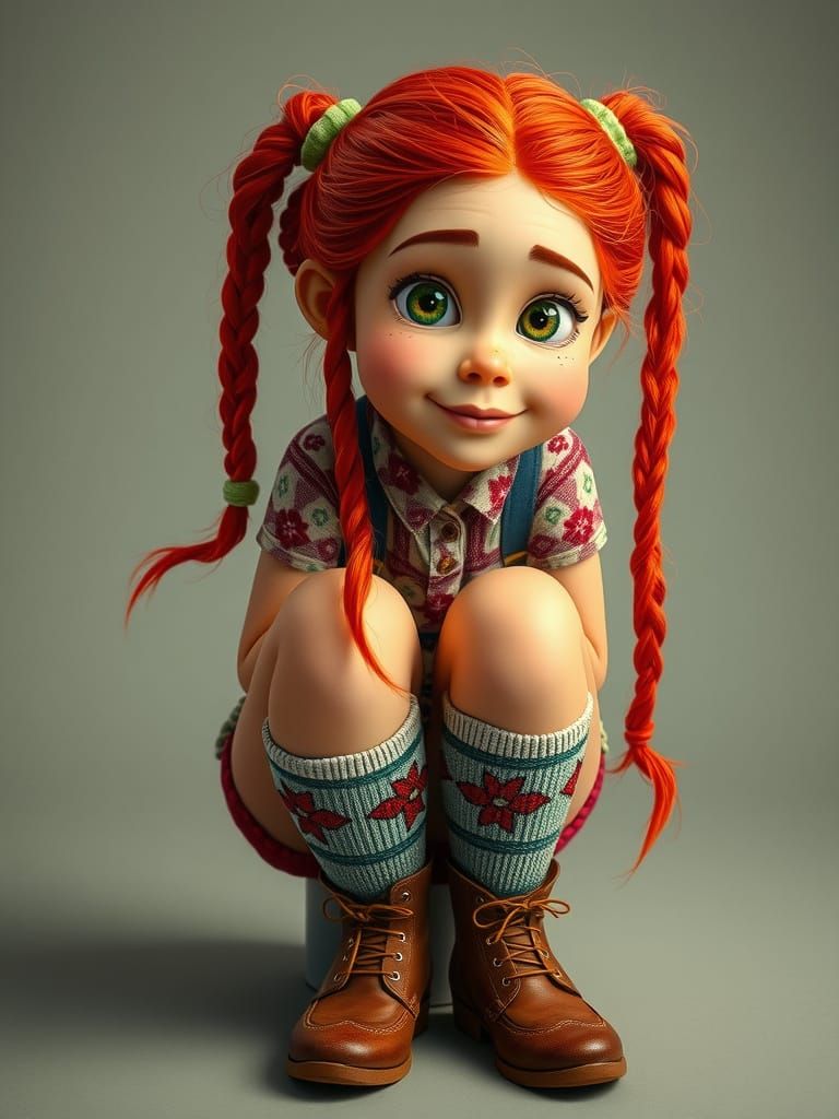 Pippi Longstocking Portrait in Storybook Style