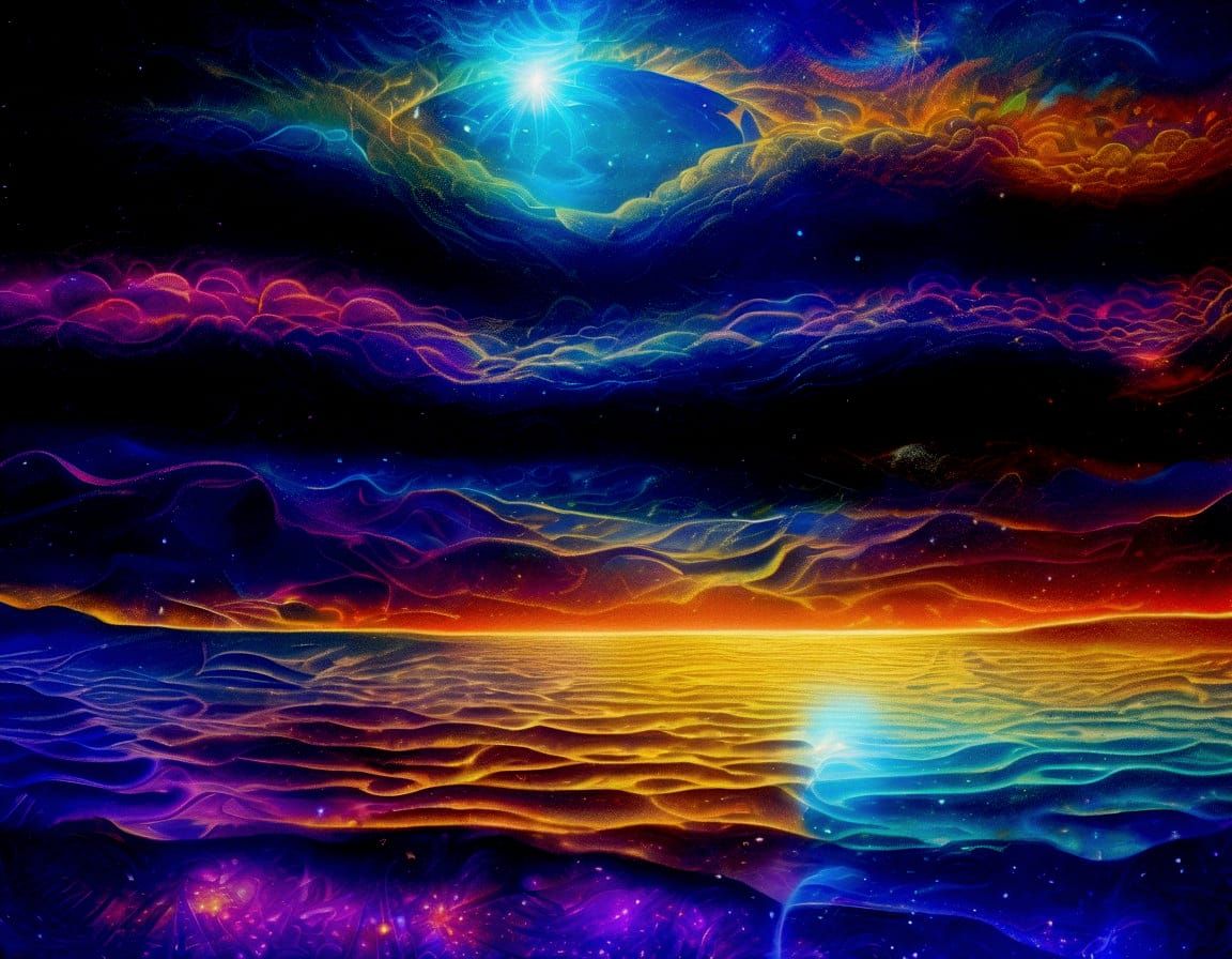 Surreal Astral Cosmic Hologram in Vibrant Mixed Media Style