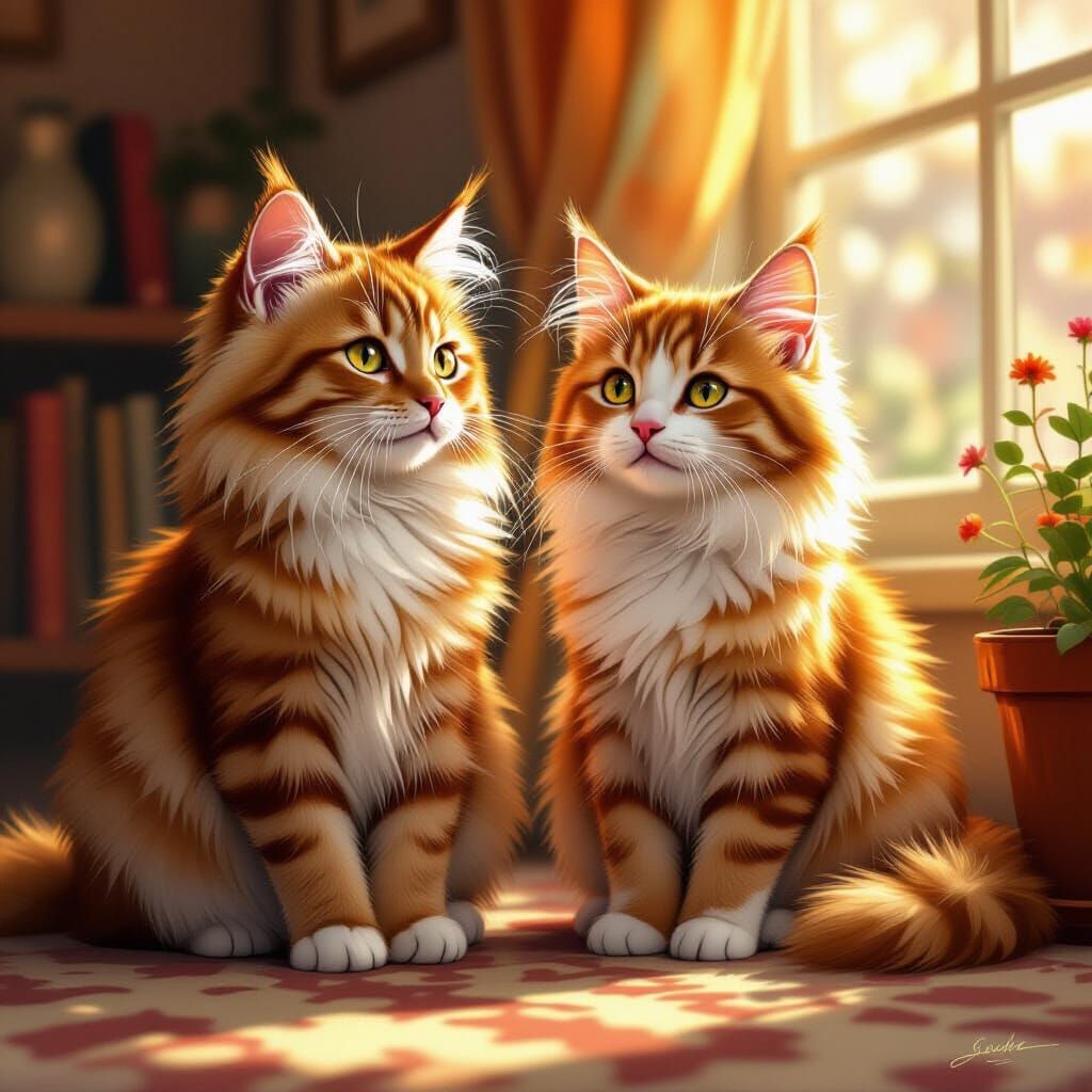 Warm Toned Cats in Sunlight, Loish Style