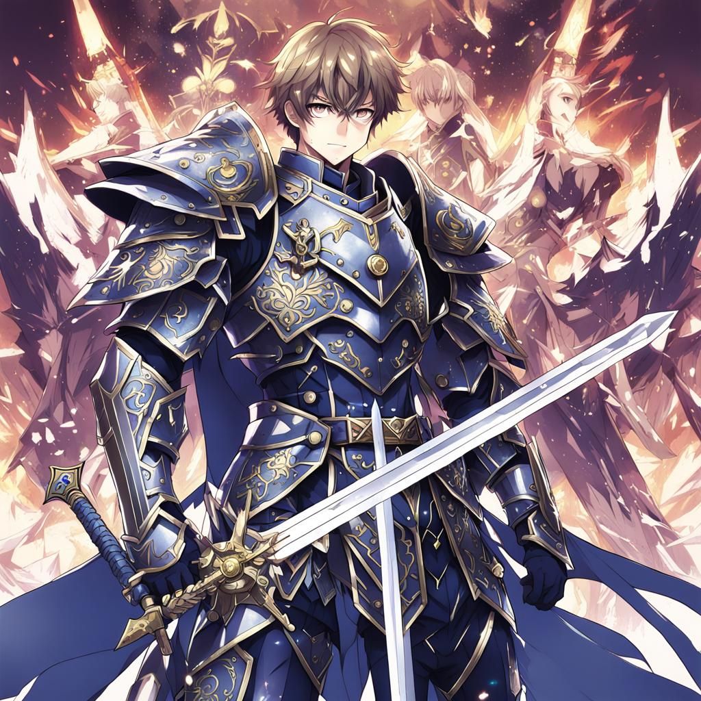 Boy with Giant Sword in Anime Style