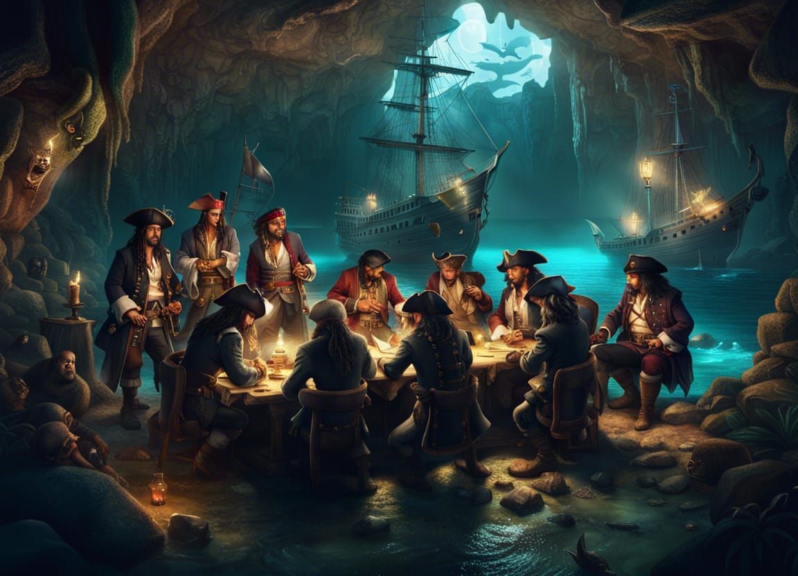 Pirate Council Meeting in Hidden Sea Cave