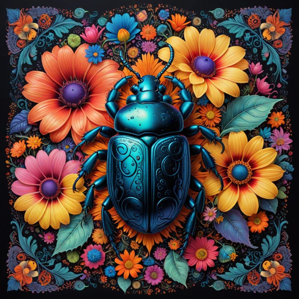 Psychedelic Beetle in Fibonacci Flower Sequence
