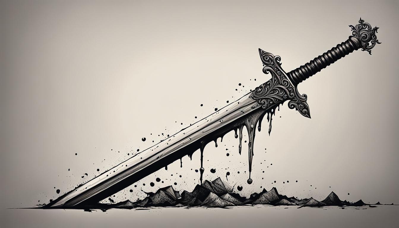 Bizarre Medieval Sword in Black and White Ink