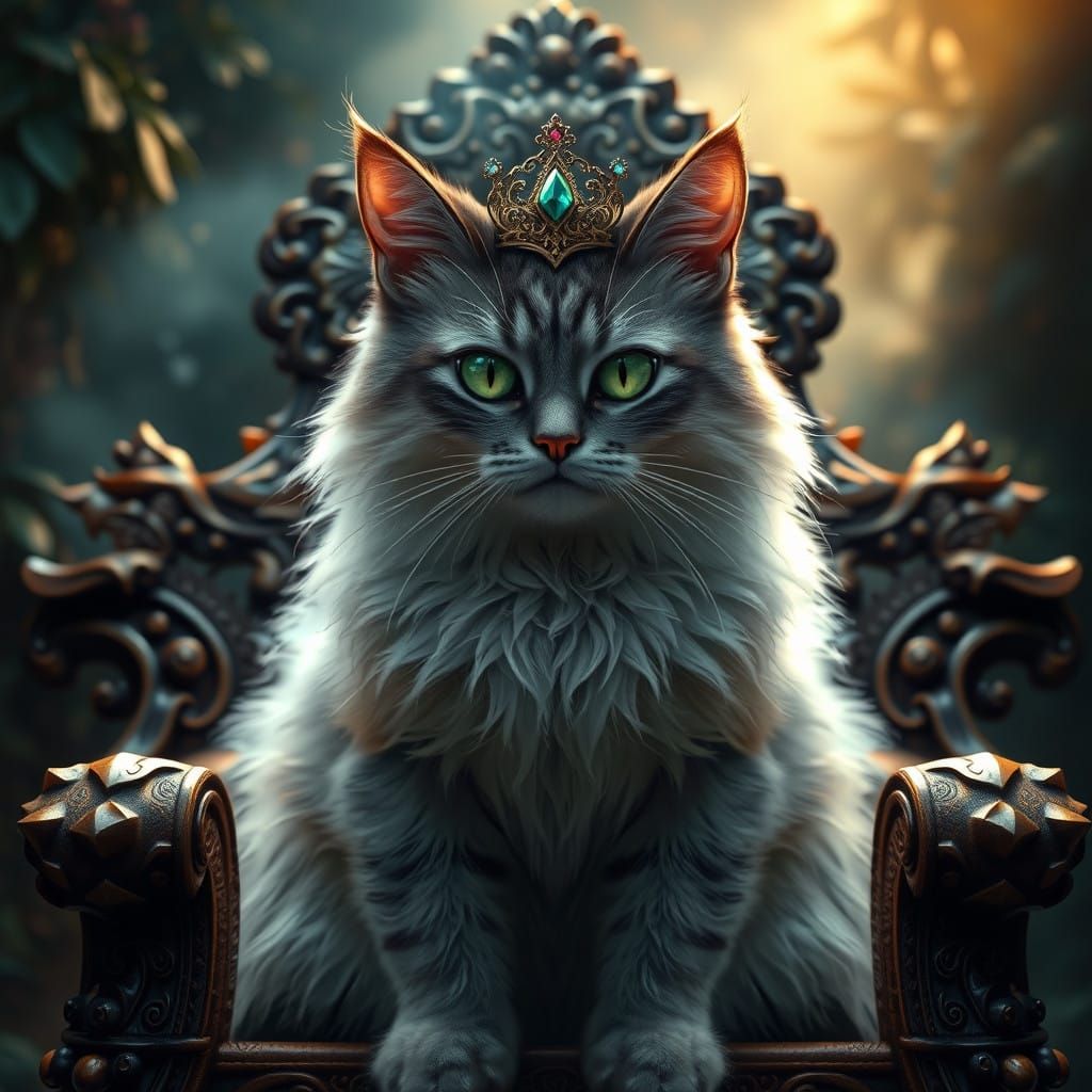 Regal Feline Monarch in Majestic Fantasy Realm