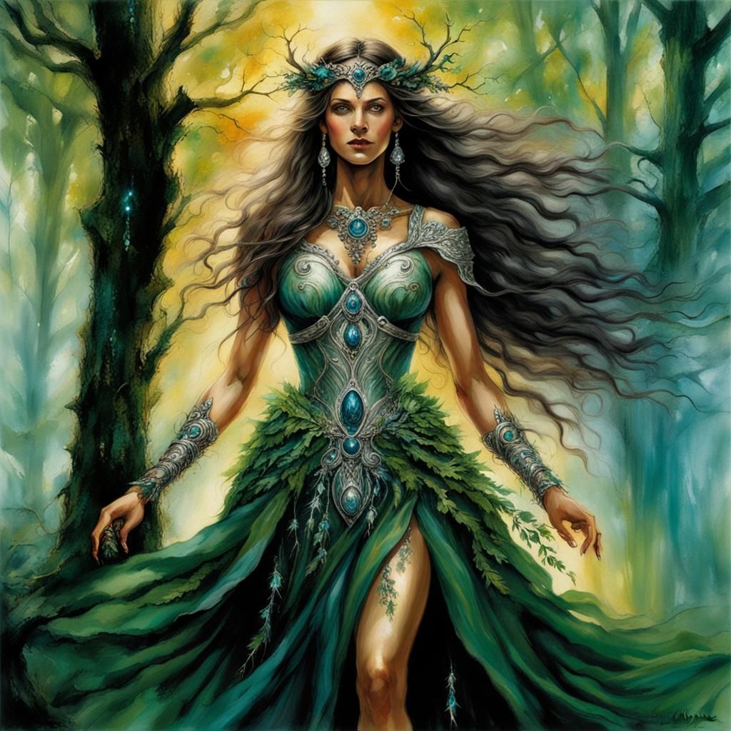 Nature Goddess in Forest, Luis Royo Style