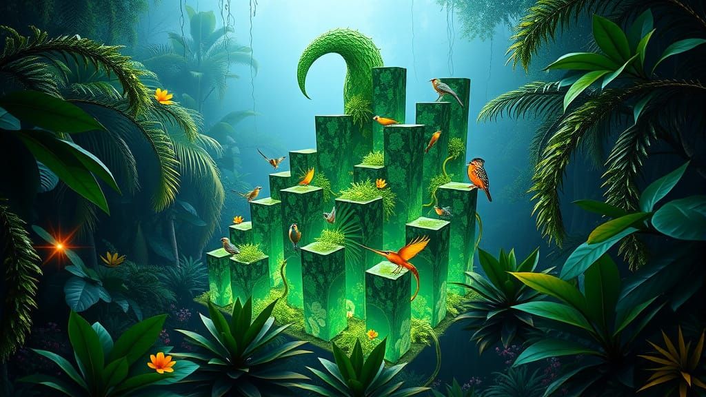 Emerald Bar Graph of Natural Wonders in Art Nouveau Style