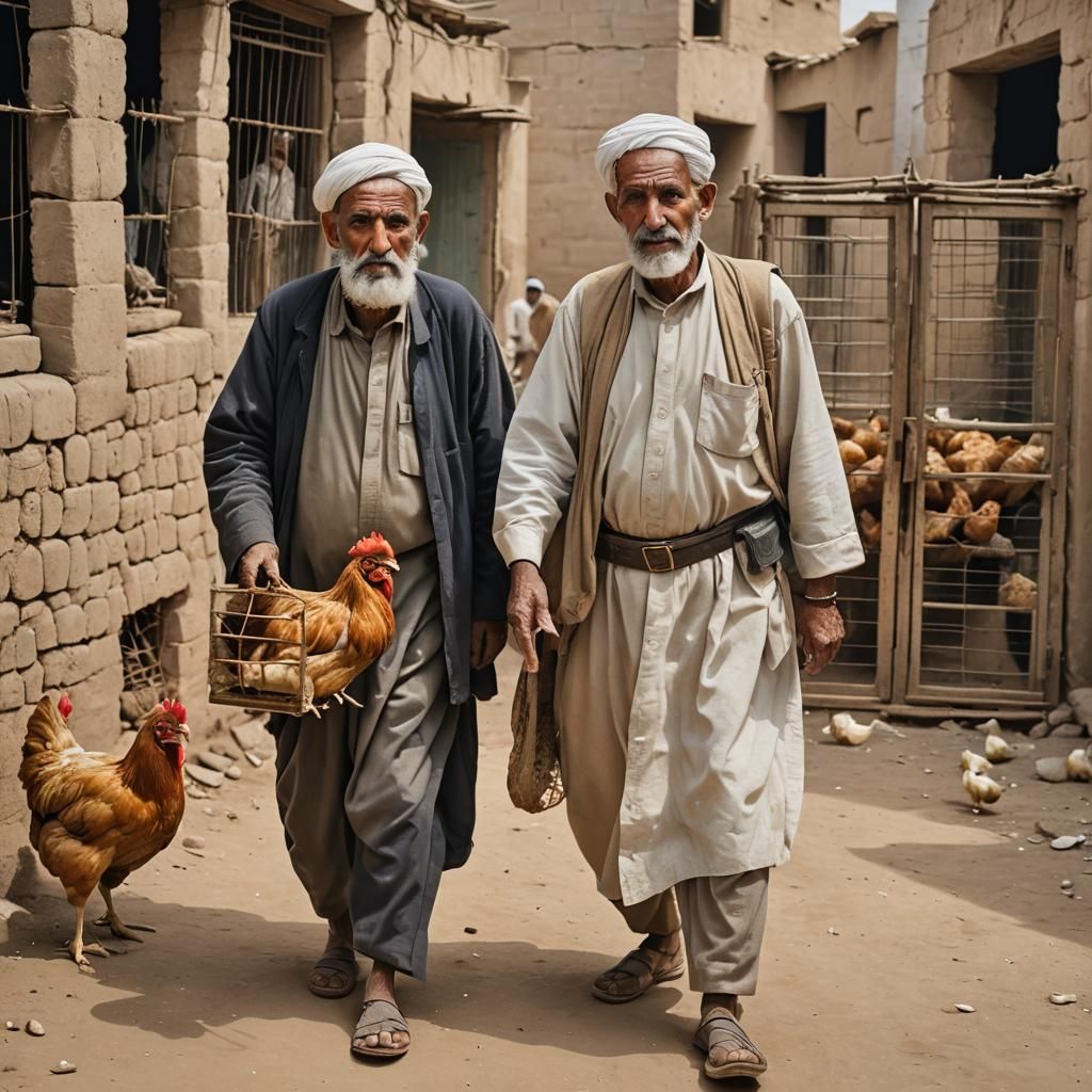 Arab Men with Chicken and Cage
