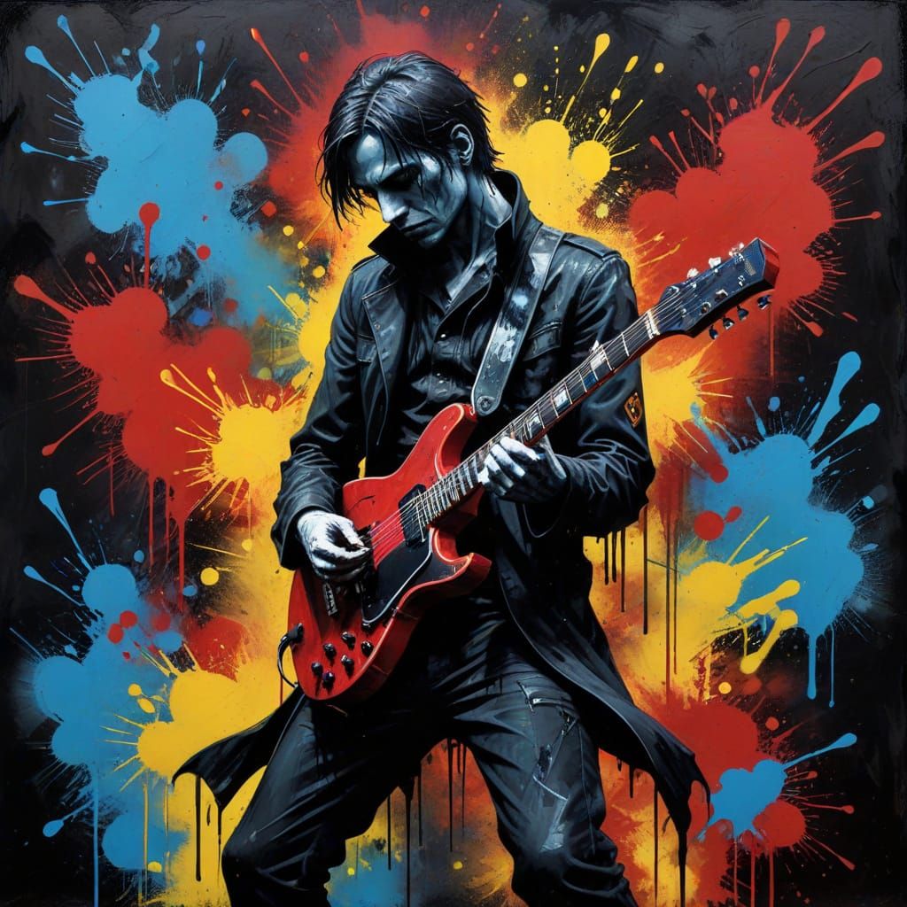 Gothic Rock Guitarist in German Expressionist Style