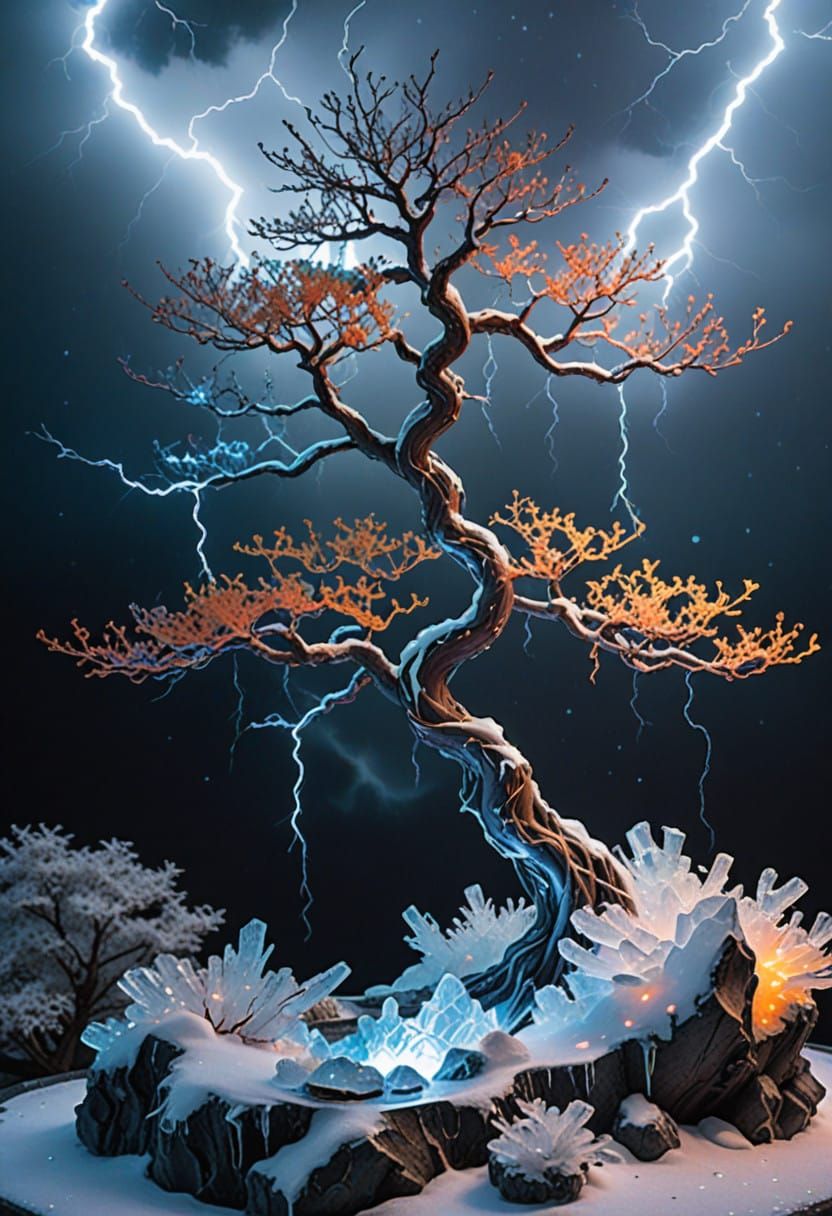 Electric Ice Bonsai in a Dazzling Parallel Universe