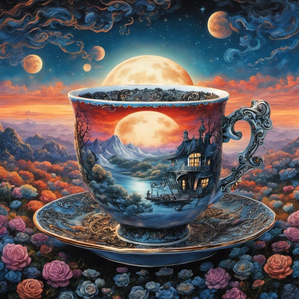 Tim Burton Teacup with Moonlit Sky