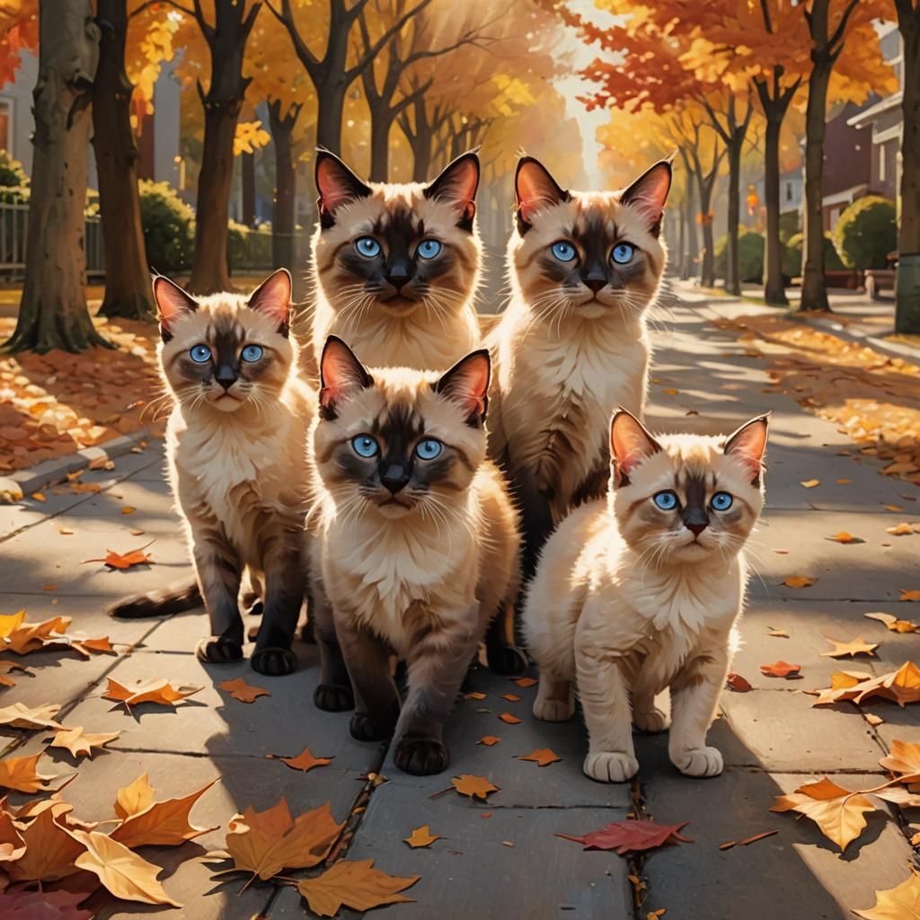 Fluffy Siamese Kittens in Autumn Landscape