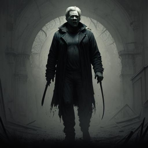 Menacing Horror Figure in Engraving Style