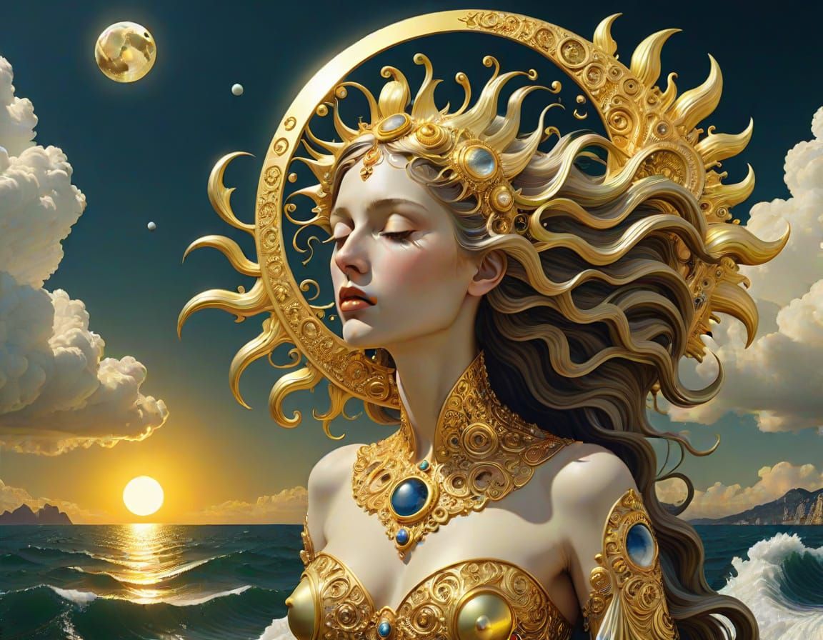 Surreal Moon Shines in the Style of Klimt