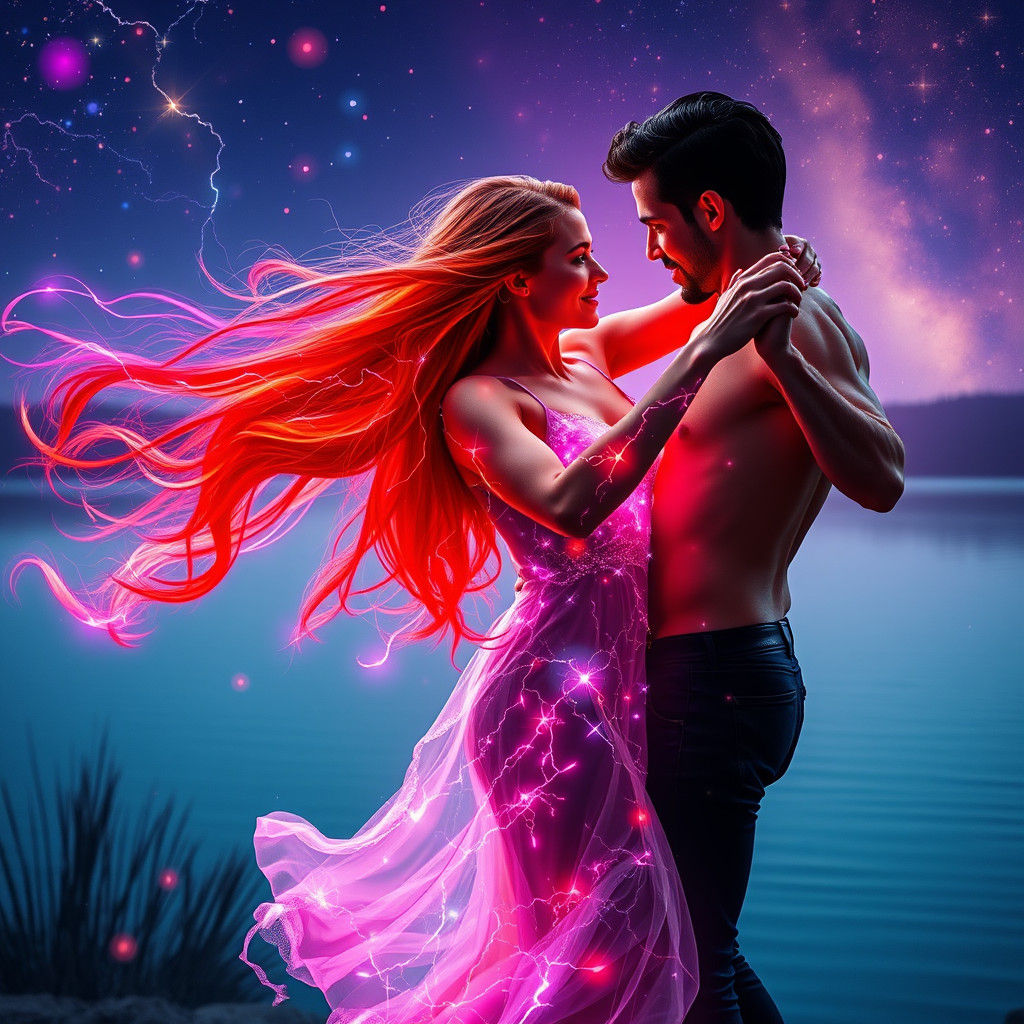 Passionate Dance of Lovers Under a Starry Sky