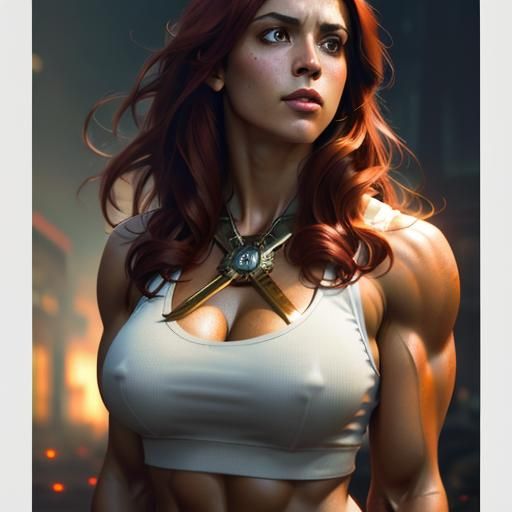 Muscular Woman Portrait in Hyperdetailed Digital Art