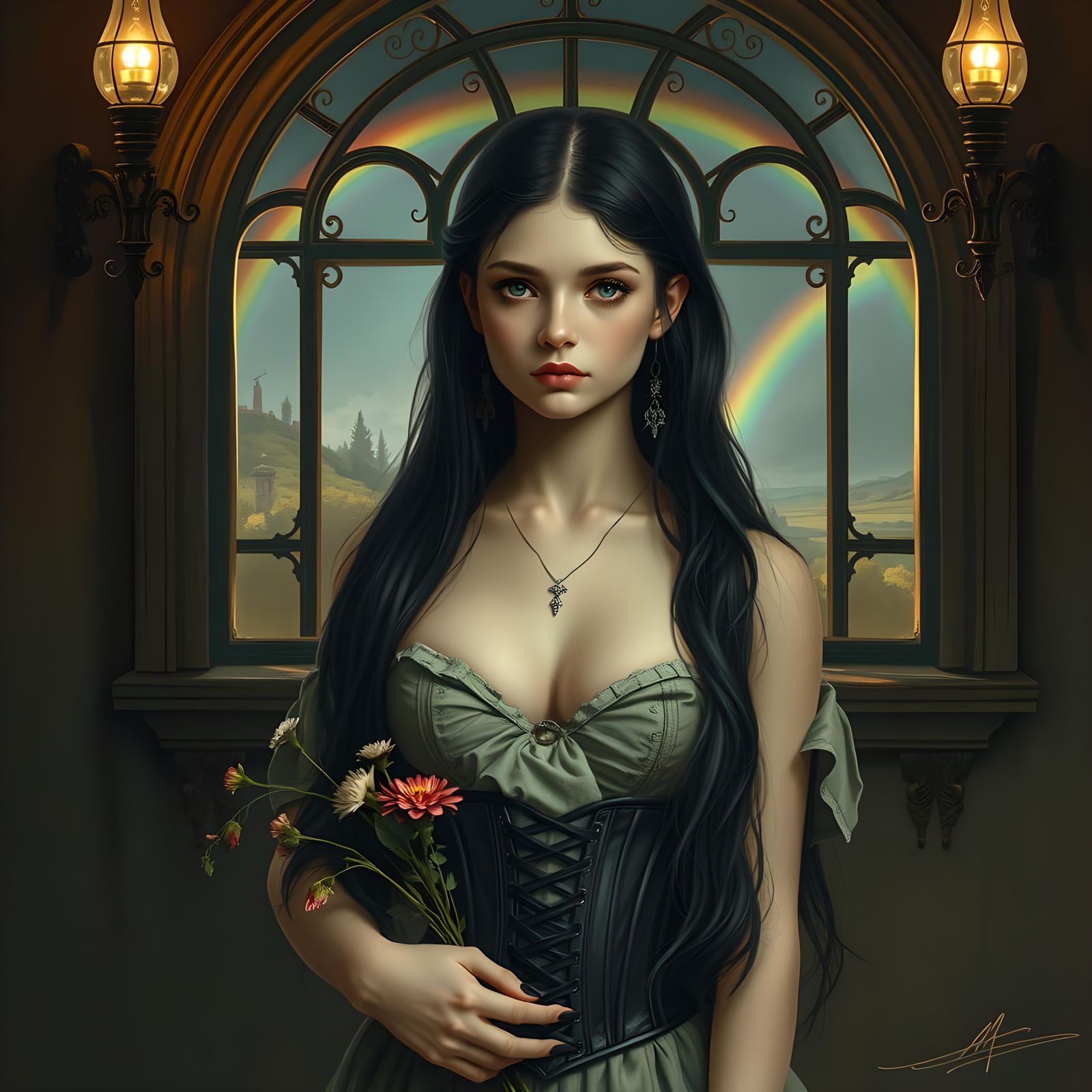 Melancholic Ophelia by Window in Desolation