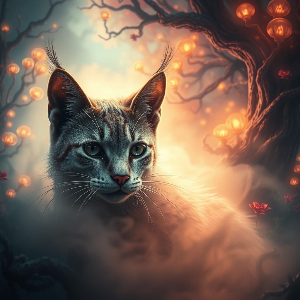 Enigmatic Feline Form Blends into Mystical Realm