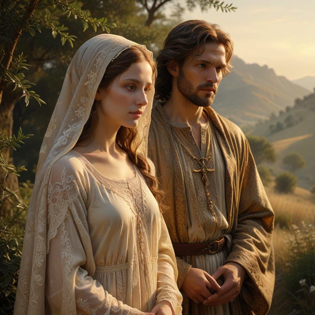 Mary and Joseph in Serene Renaissance Landscape