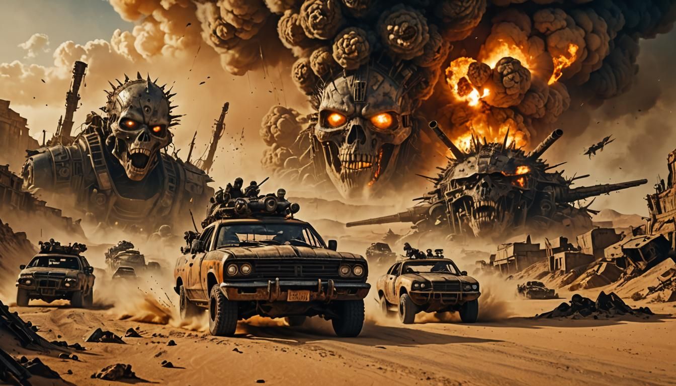 Max and Furiosa Escape in Apocalyptic Wasteland