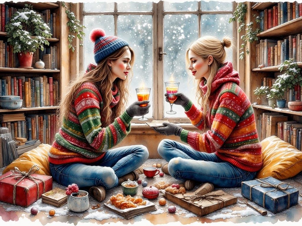 Surreal College Party in Vibrant Winter Sweaters