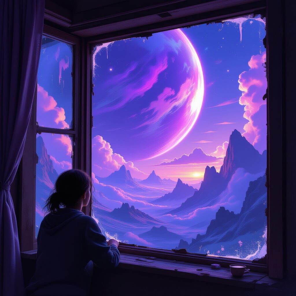 Alien Planet Seen Through Distorted Window