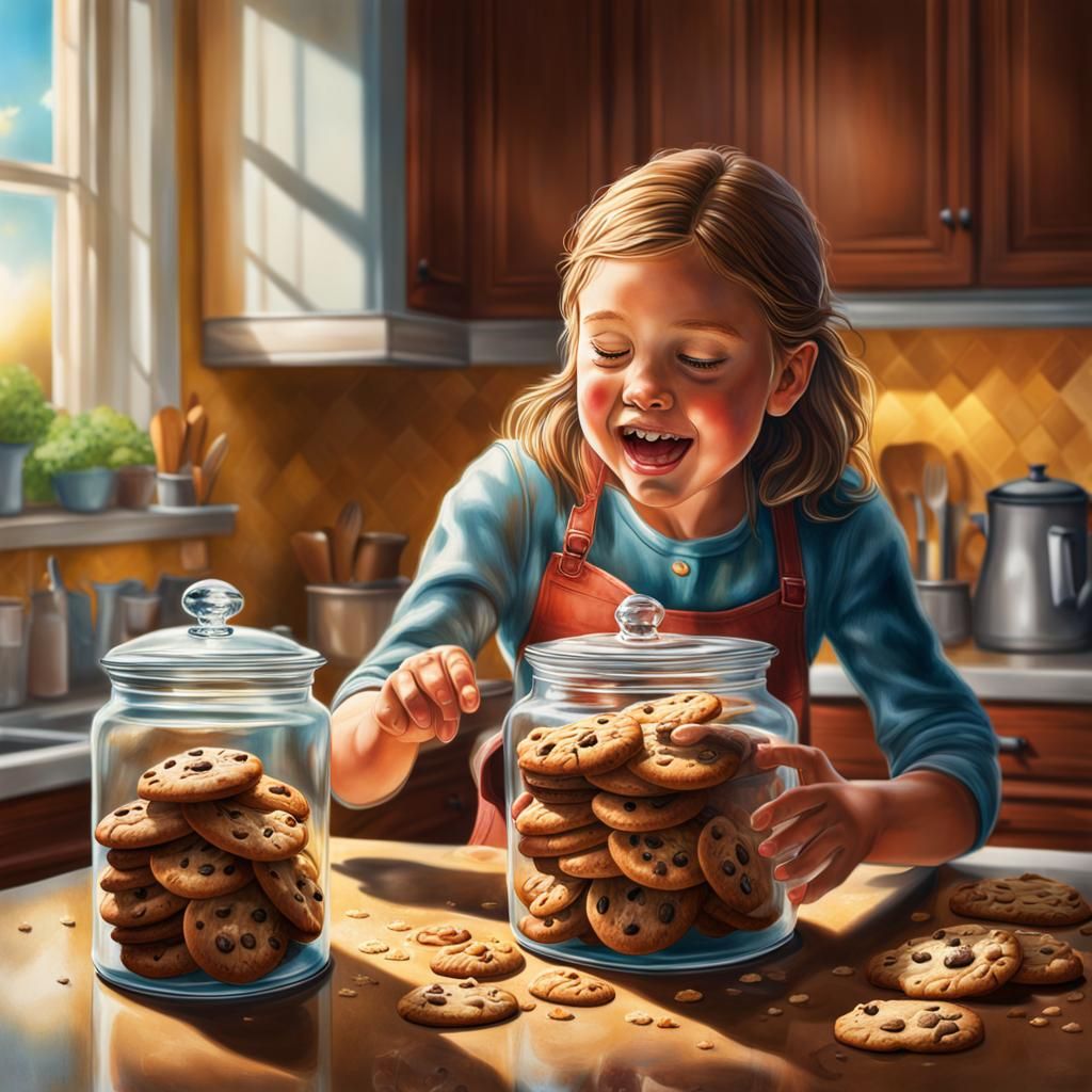 Hyperrealistic Little Girl Stealing Cookie From Jar