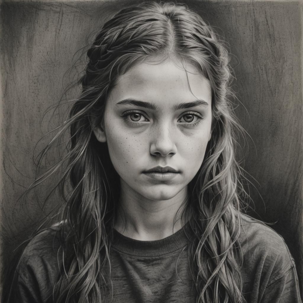 Detailed Charcoal Portrait with Silver Highlights