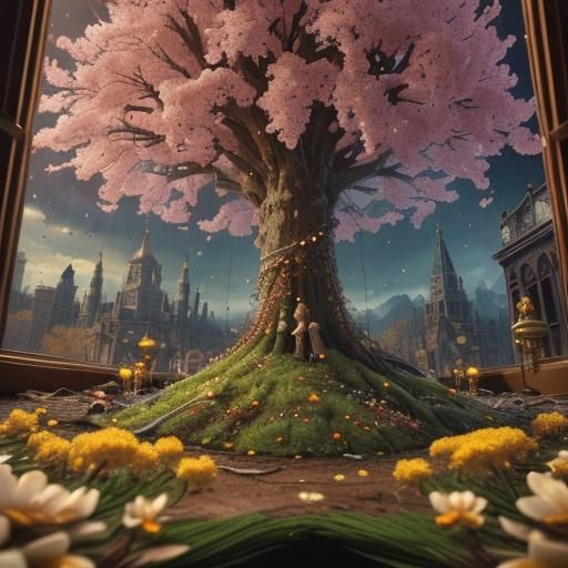 Cinematic City Trees Reflecting Life and Death