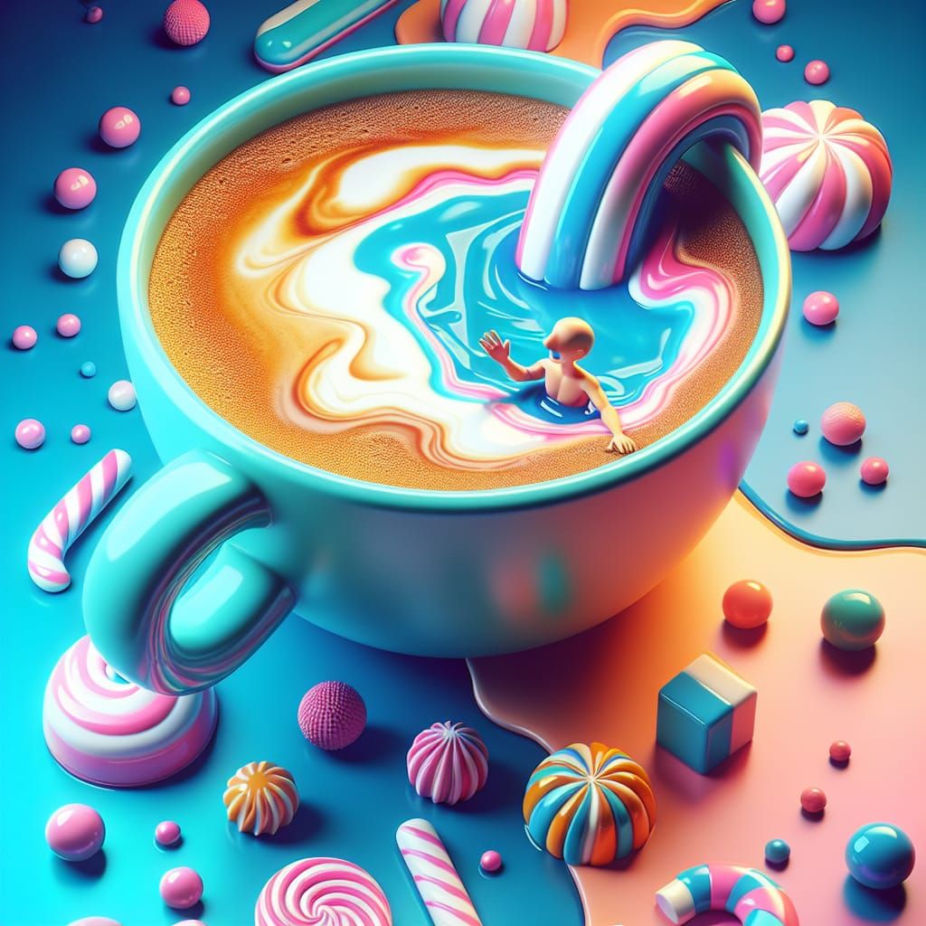 Man Swimming in Cappuccino: Candyland Digital Art