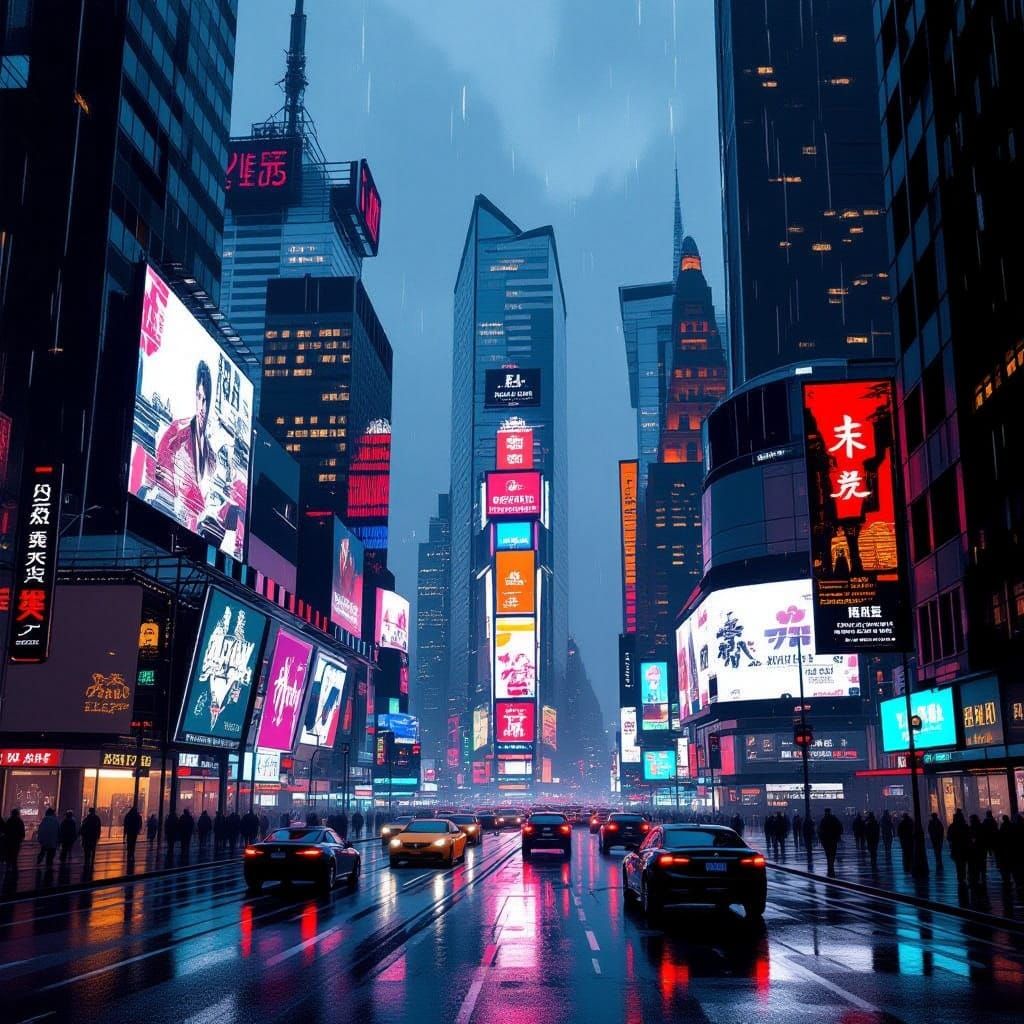 Dark Cyberpunk Cityscape at Dusk