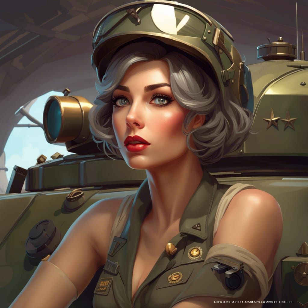 Atompunk Army Girl Portrait in 50s Style