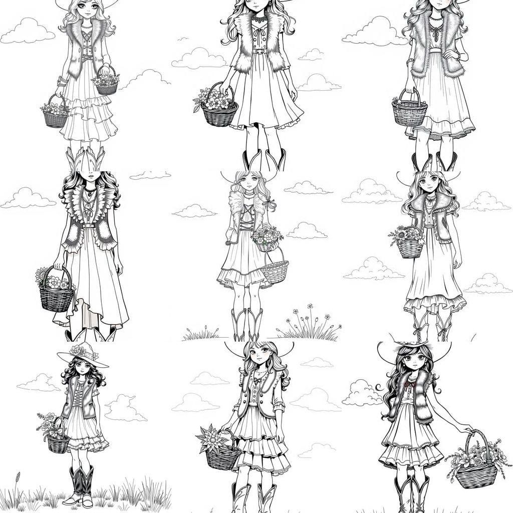 Confident Victorian Girl in Floral Hat and Ruffled Dress