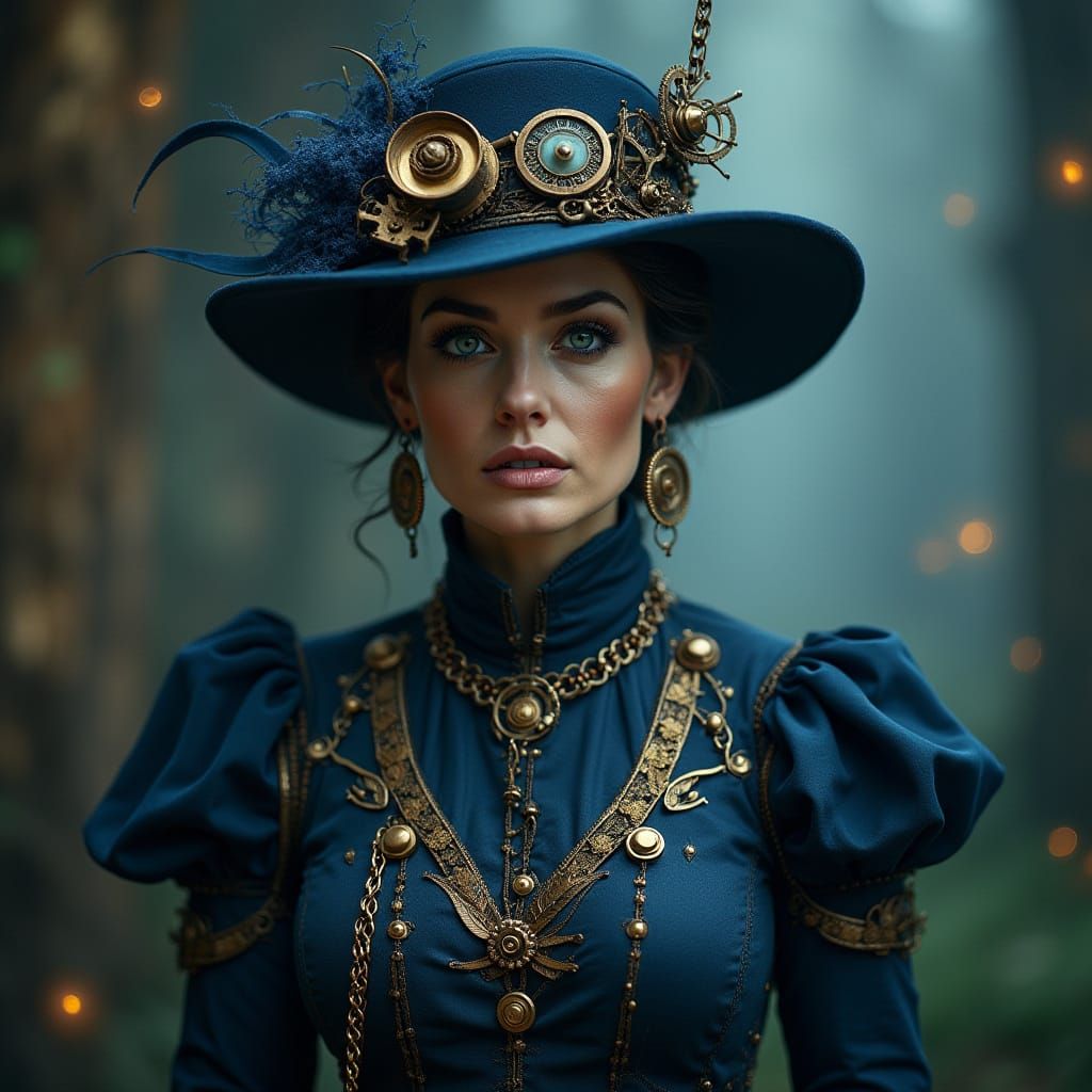 Steampunk Woman's Quantum Astrology Portrait in Cold Colors