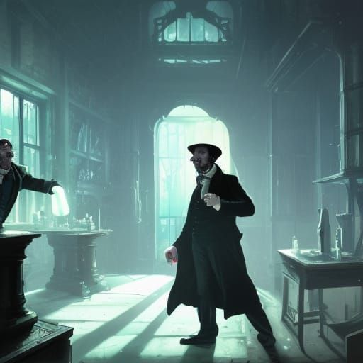 Jekyll and Hyde in Laboratory, Art Nouveau Style
