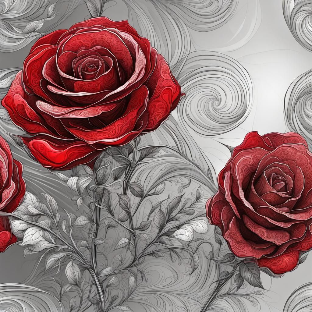 Gothic Red Rose in Crystal Vase with Fractal Elements